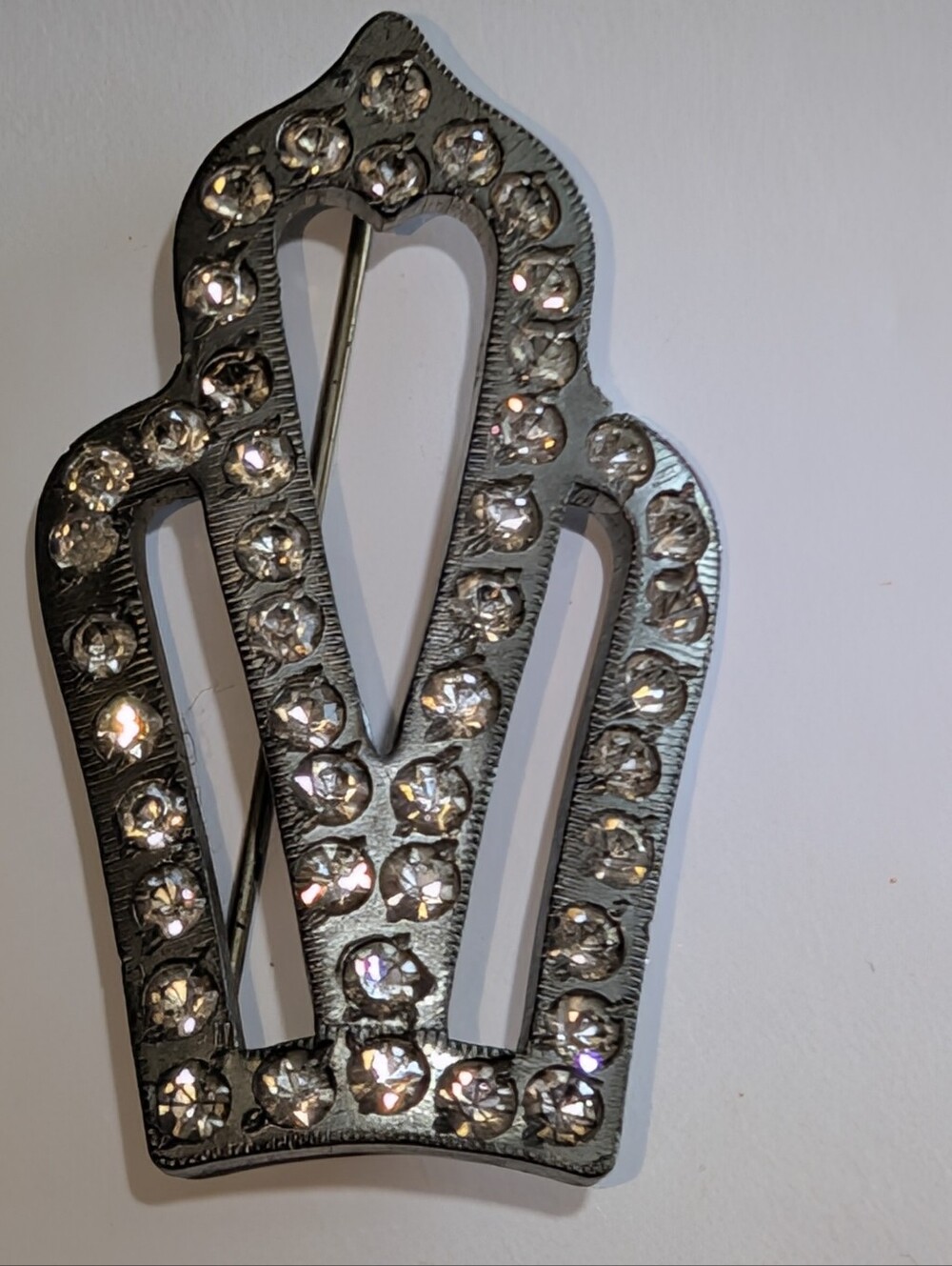 Vintage Brooch Rhinestone Crystal Metal Art Deco Made Between 1920 To 1930